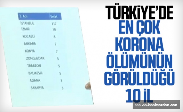 Türkiye'de il il korona ölümlerinin sayısı