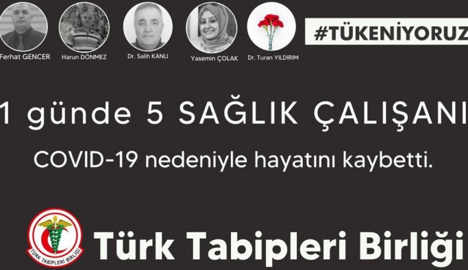 TTB: Bir günde 5 sağlık çalışanını COVID-19 nedeniyle kaybettik