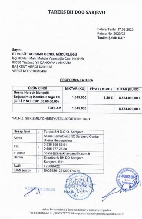 Bosna Hersek üzerinden 70 Cent’lik , 2.1 Milyon Euroluk et vurgunu!