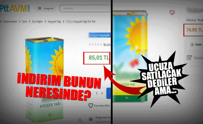 5 litrelik ayçiçek yağı PTT’de 85, markette 74 TL